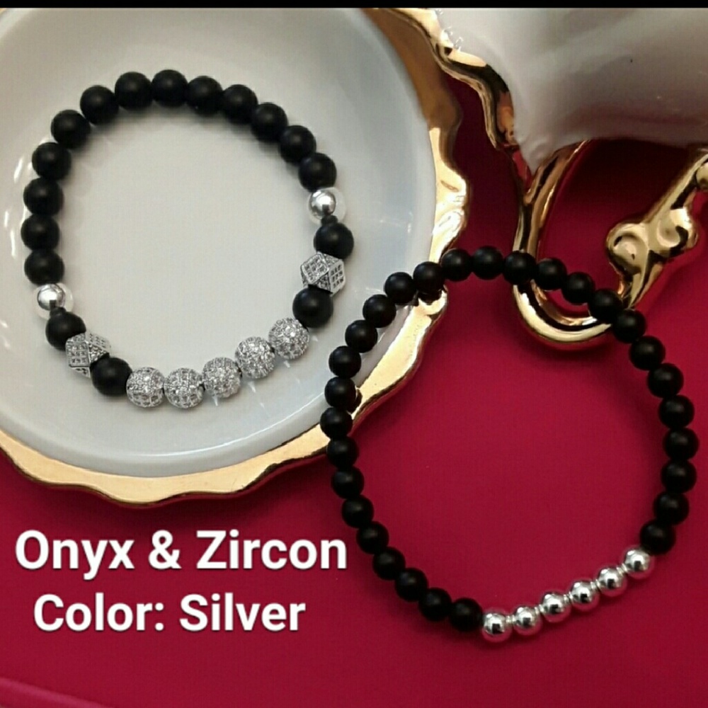 NEW Genuine Onyx and Zircon Mineral Bracelets - Picture 1 of 7